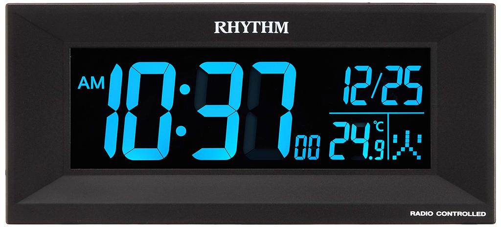 RHYTHM Iroria M Digital Alarm Clock with Gradient LED Display Model 8RZ196SR02 Radio-Controlled 365-Color (AC Powered, Black) -