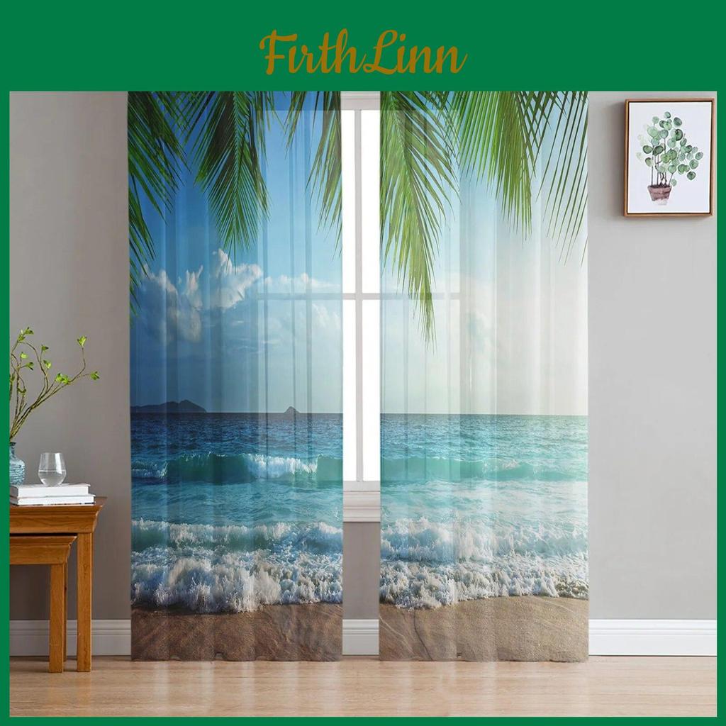 Beach Surf Tropical Sky Coconut Leaf Tulle Curtains For Living Room Drapes Window Sheer Modern Curtains For Bedroom Decor