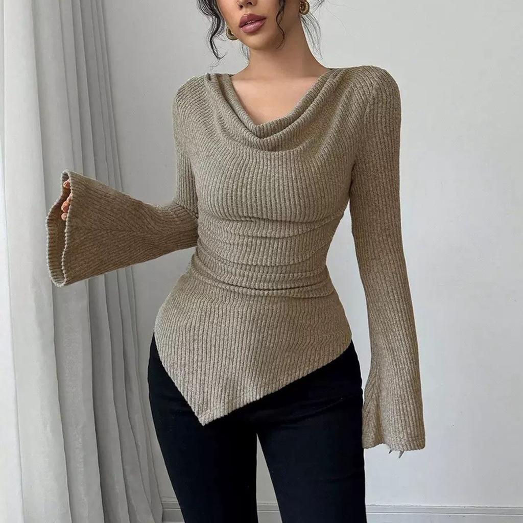 Women's Fashion Casual  Slim Fit Solid Color Long-sleeved Bottoming Shirt Top