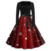 Women's Casual Christmas Print Square Neck Vintage Dress for Holiday Party and Everyday Wear