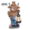 Animal Garden Accent Highland Cow Statue with Battery Powered Lantern Small Sculpture Figurine Welcome Sign Outdoor Resin for Lawn Patio