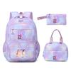 Mochila escolar de grande capacidade com alça de ombro; conjunto de estojo de lápis de três peças para estudante