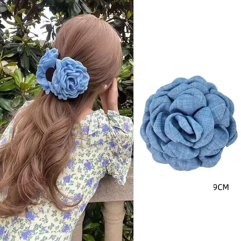 Fabric Rose Flower Large Size Claw Clips For Women Girls Clip Barrette Plastic Clamps Headwear Hair Accessories