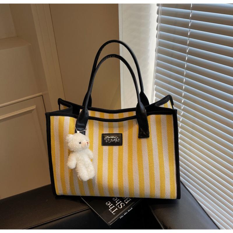 

Retro literary and simple small fresh stripes casual fashion large capacity shoulder portable tote women s bag жёлтый