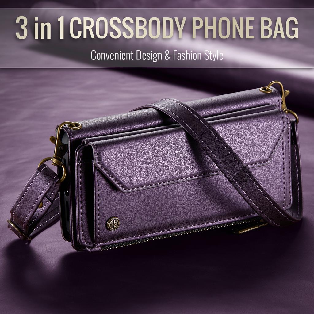 Suitable for iPhone 16 phone case, Apple 17 wallet leather case, Samsung S24 flip cover with zipper, Z Fold6