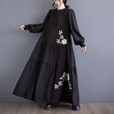 Elegant Floral Printed Dress Female Fashion Abaya Kaftan Sundress Woman Casual Ruffles Hem Dress