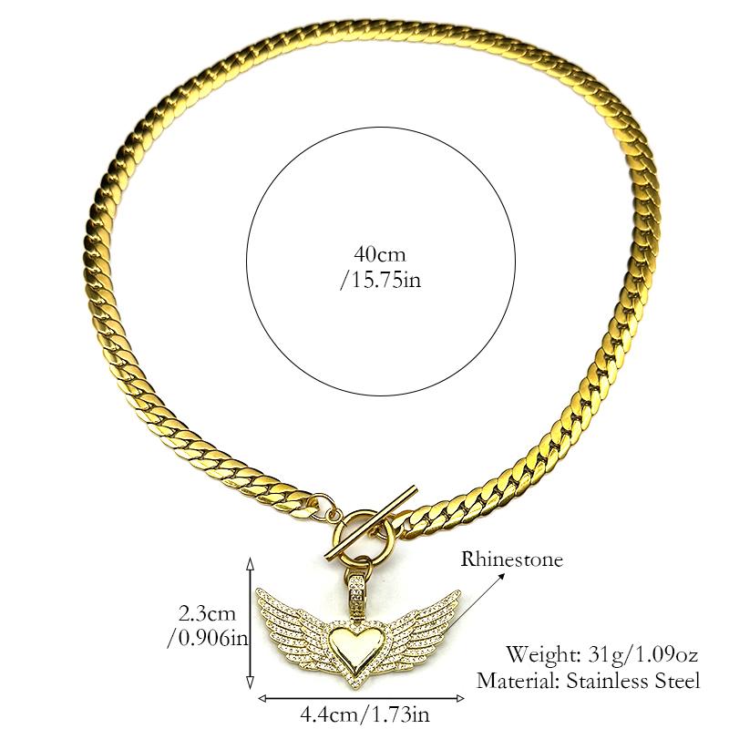 Love Heart Angle Wing Zircon Choker Necklace for Women Men Stainless Steel Clavicle Chain Copper Pendant Couple Jewelry Gift