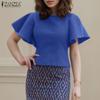 ZANZEA Women Summer Ruffles Short Sleeve Loose Casual Blouse