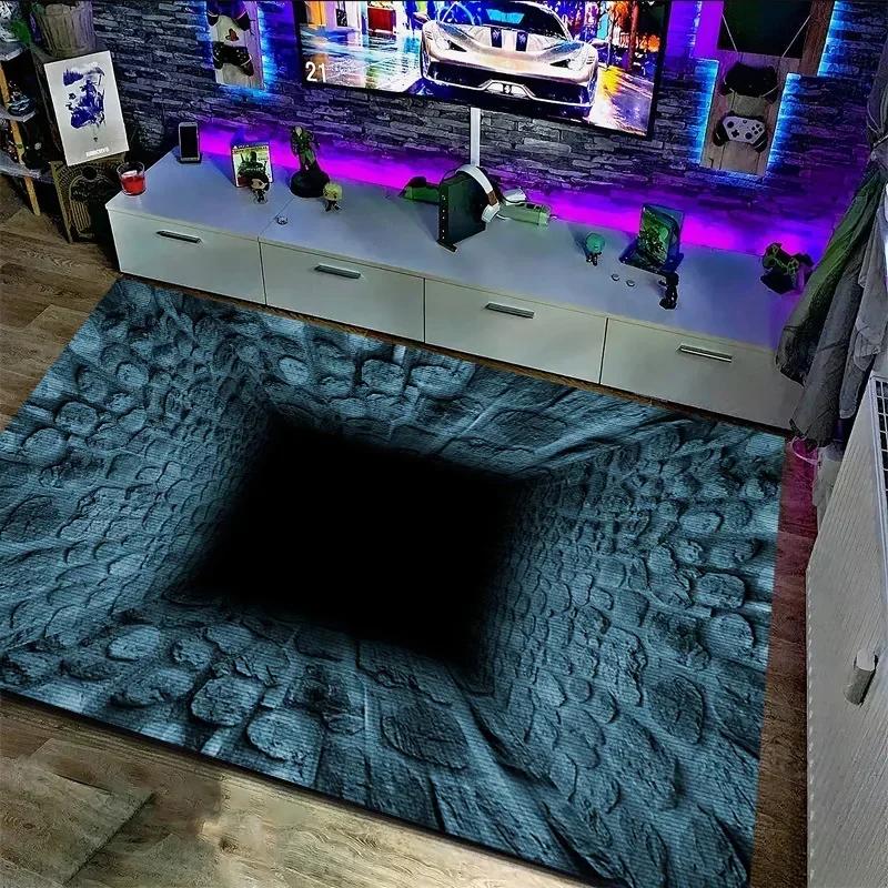 

3D Оптическая Иллюзия Канал Ковер Нескользящий Моющийся для Гостиной Игровой Комнаты Домашний Декор Шахматная Доска Неоновый Коврик 50X80cm