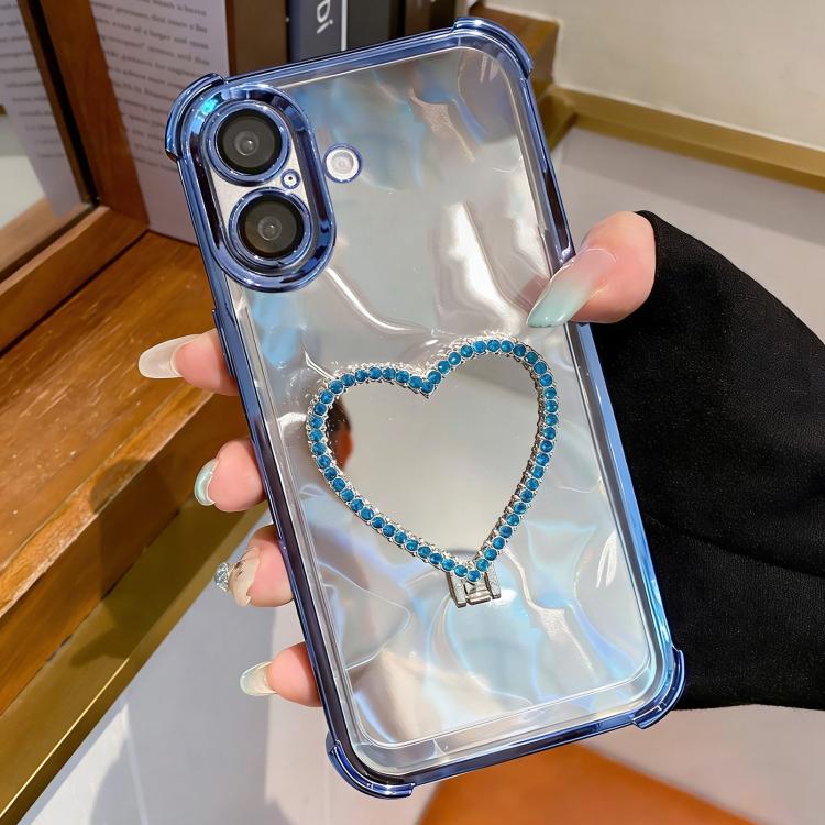 Heart-shaped Mirror Electroplated TPU + Acrylic Phone Case with Holder