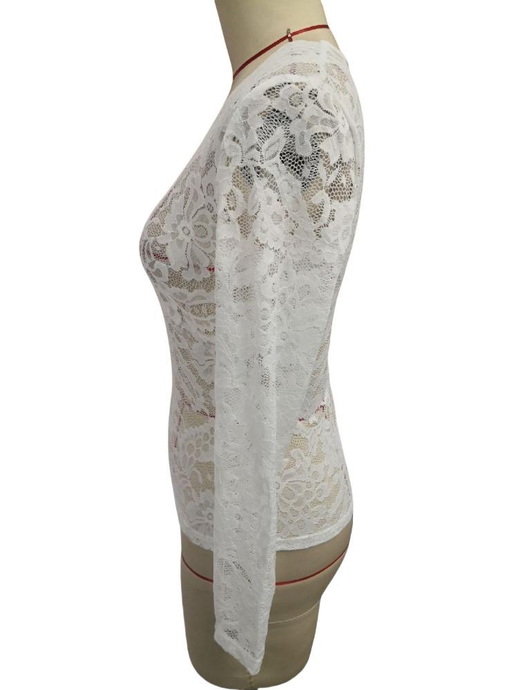 V Neck Fan Trim Single Layer Lace Long Sleeve T Shirt Slim Flattering Women Fashion Daily Basic Office Lady Casual Slim Fit Ladies Elegant Top