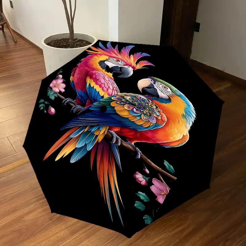 1PC Parrot Flowers Automatic Open/Close Umbrella with Windproof, 8-Rib Sturdy Canopy, Durable Ribs, Fashionable Design, Outdoor Accessory, Fun Prin, H