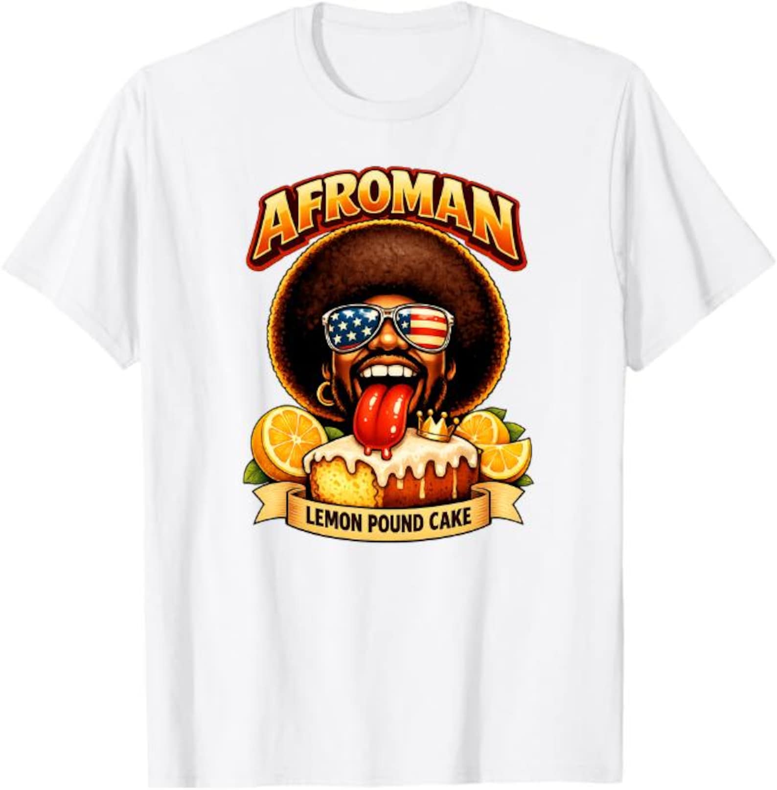 Afroman Lemon Pound Cake T-Shirt, Funny Meme Food Humor Gift, Retro Funky Afro Graphic Tee 3XL