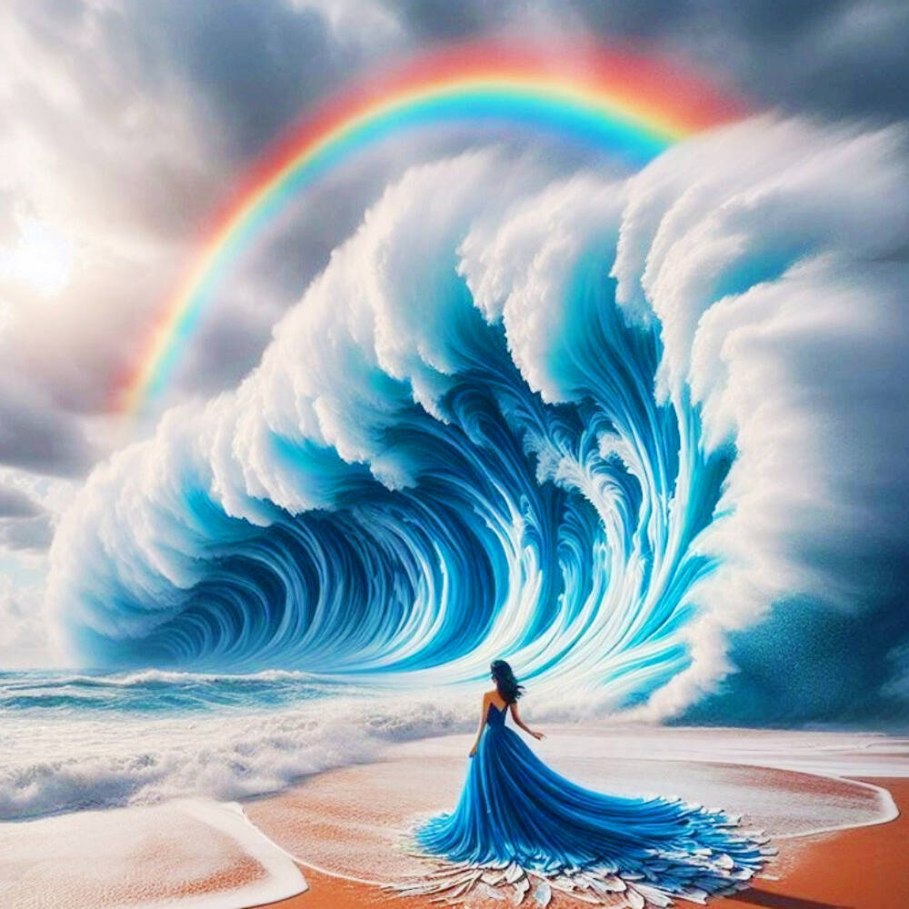 

Алмазная мозаика своими руками Вечернее платье Женщина Полная алмазная живопись Морской пейзаж Домашний декор Стразы Round 20x20cm