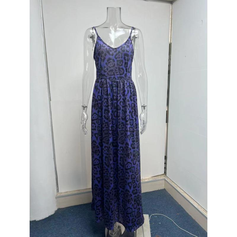 Stylish Summer Leopard Print V-neck Sexy Halter Dress