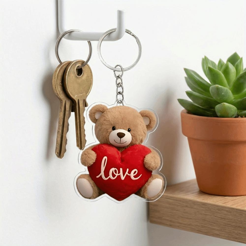 Creative Cute Bear Hanging Ornament Mini Acrylic Bear Heart Pendant Valentine's Day 2D Little Bear Keychain Good Luck