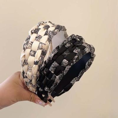 PROLY Nueva Diadema de Moda Para Mujer Diadema de Lado Ancho Turbante Trenzado Hecho a Mano Negro Beige Accesorios para el Cabello