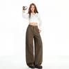 Brown coffee high waist wide leg jeans women's American retro autumn and winter new loose drape thin straight pants versatile