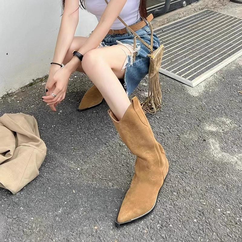 

But knee boots women s summer autumn new breathable western cowboy boots high thick heel tide 35 хаки