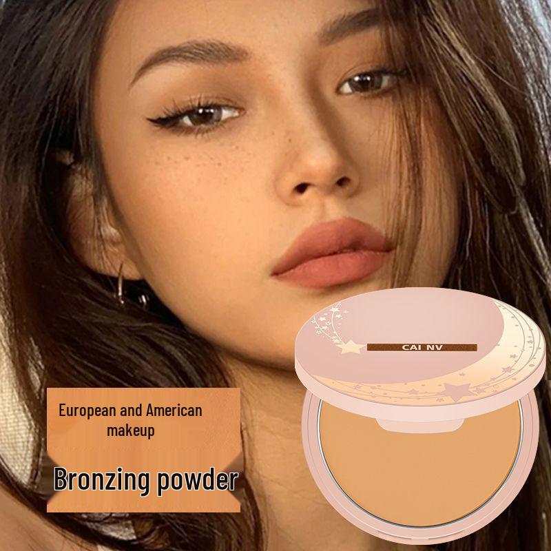 Wheat-Colored Tanning Powder Cake for Dark Skin: Bronze, Oil-Control, Setting, Ideal for Yellow-Black Skin Tone.