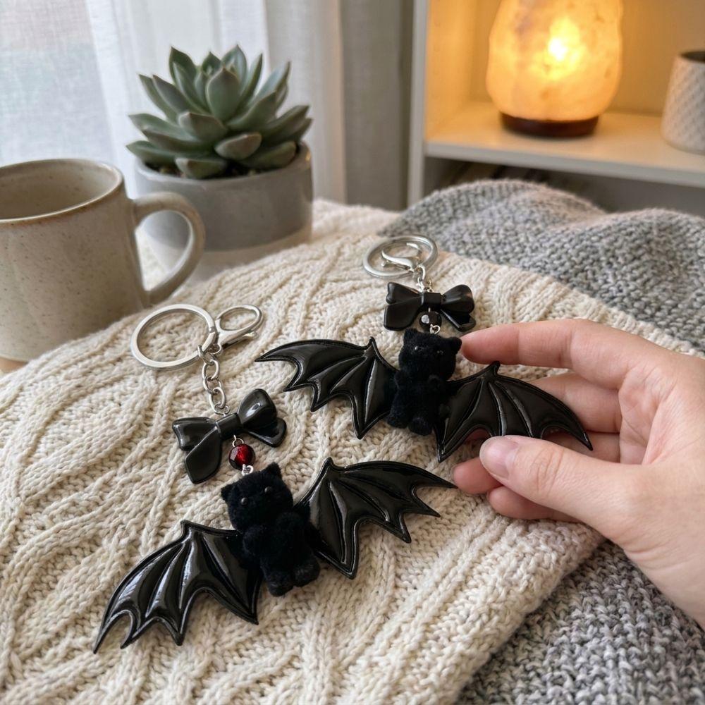 Soft Touch Bear with Wing Keychain Gothic Style Halloween Bat Bear Charm Backpack Decor