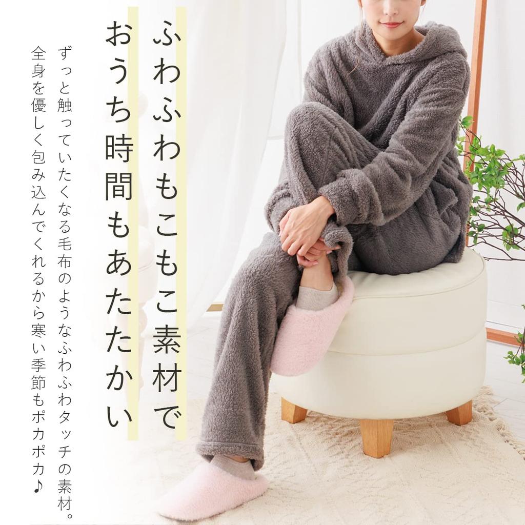 Aunii Skóra owcza i Spodnie Ciepłe Długie Długie Klasyczne Długie Luźne Miękkie Gładkie Zimowe 8359 Damska Jesienno-Zimowa Piżama, Bluza z kapturem, Zestaw, Odzież domowa, Rękawy,