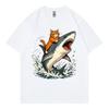 Cat Riding Shark Funny Meme Graphic T Shirts Summer Fashion Oneck Short Sleeve Tshirts Unisex Unisex Casual Loose Cotton Tshirt