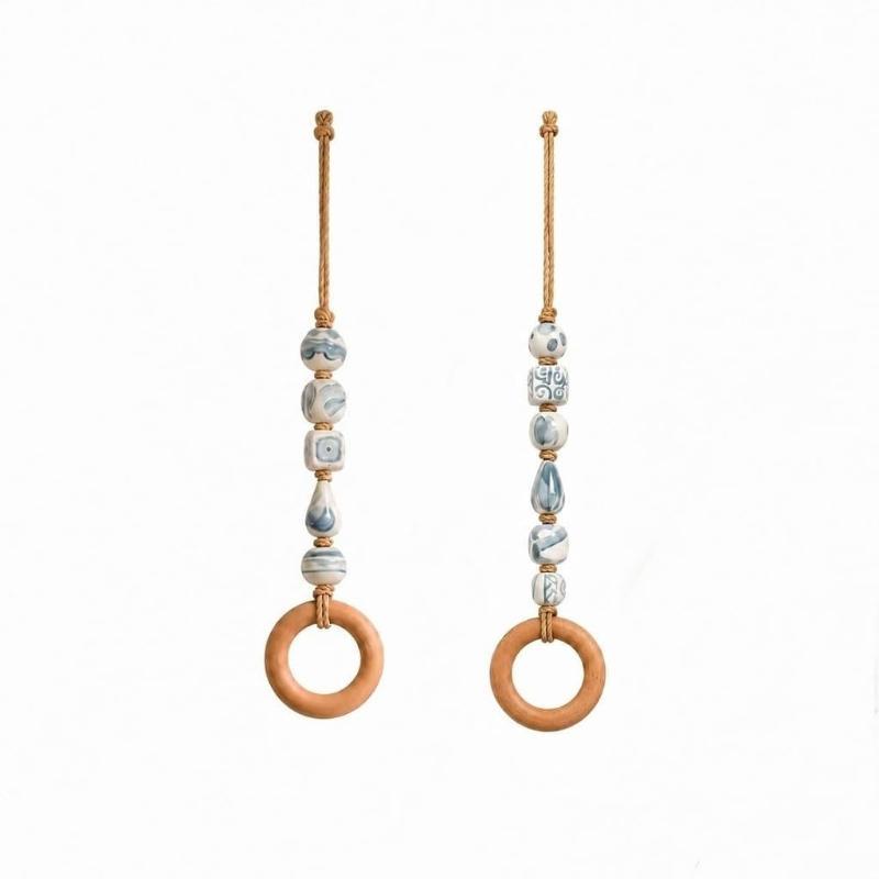 Decorative Beaded Towel Hanger With Wooden Ring Practical Design, Portable For Bathroom Kitchen