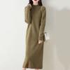 Women's Wool Knit Sweater Dress - Half High Neck, Over Knee, Loose Mid-Length Pullover for Autumn/Winter