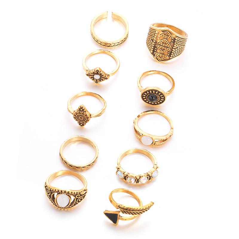 Women Bohemian Retro Crystal Knuckle Rings Set 10 In 1