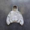 Unisex Streetwear Hoodie With 3D Foil Print Zip-Up Front Loose Fit Long Sleeve Gray