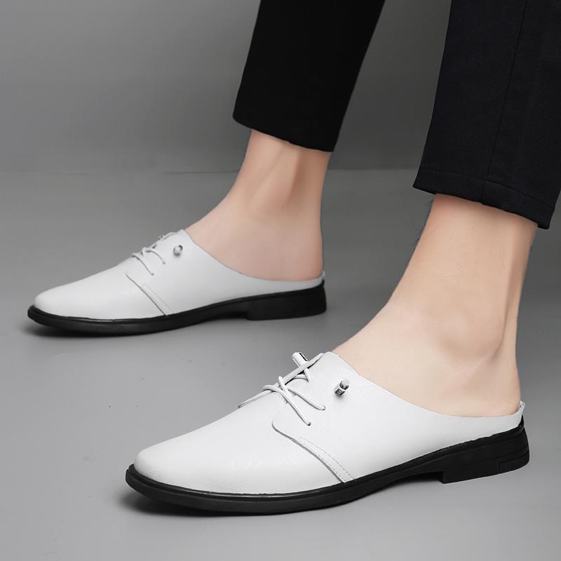 Fashion Genuine Leather Mules Footwear Breathable Slip on Walking Shoes New Flats Men Comfortable Half Slippers Male Casual Moccasins