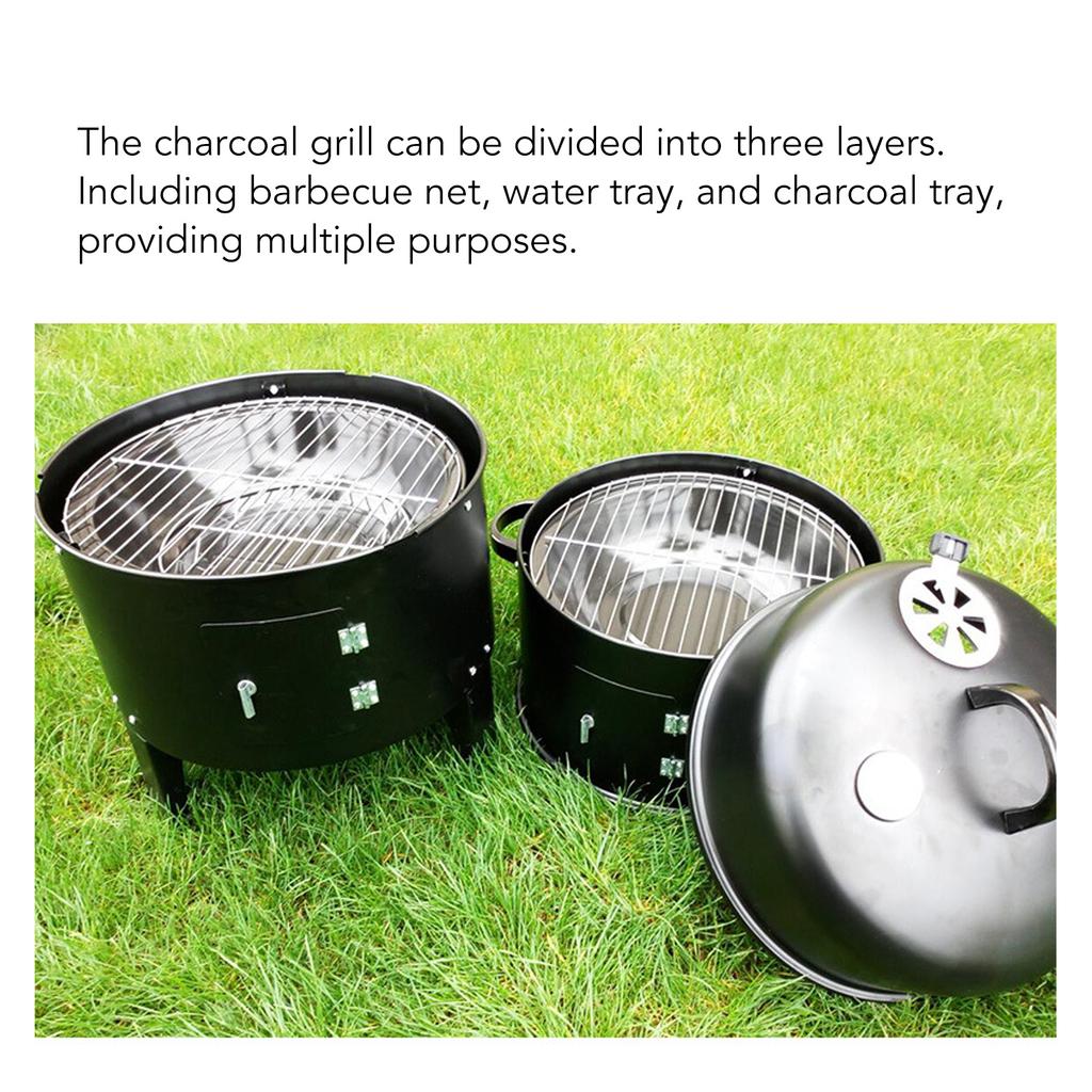 Vertical Charcoal Smoker 3 In 1 3 Layer Grill Barbecue Smoker BBQ Grill with Thermometer for Cooking
