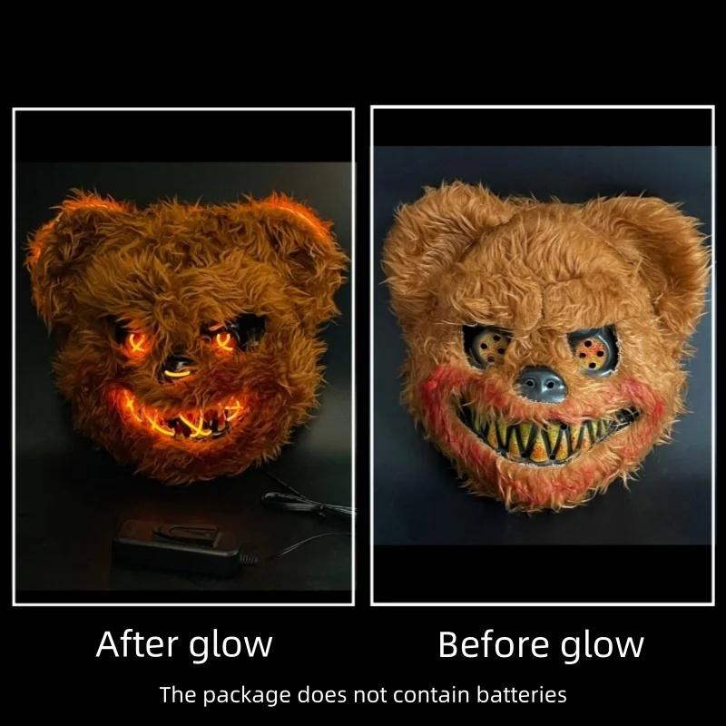 

Плюшевая маска животного с 3 светящимися режимами, Унисекс Хэллоуин Светящаяся маска ужаса Кролика или Медведя для вечеринки, Смешной реквизит для косплея