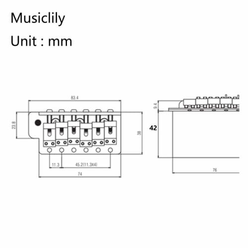 Musiclily Pro 11.3mm String Pitch Vintage Tremolo Bridge with Steel Saddles for Fender American Vintage Strat, Chrome