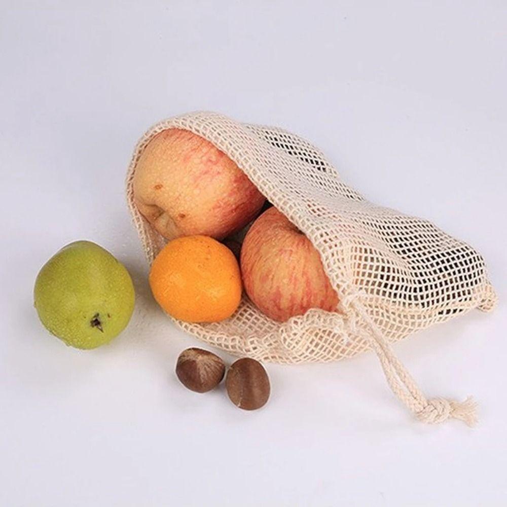 5Pcs Reusable Mesh Produce Bag Drawstring Vegetable Container Cotton Mesh Vegetable Bags  Fruit