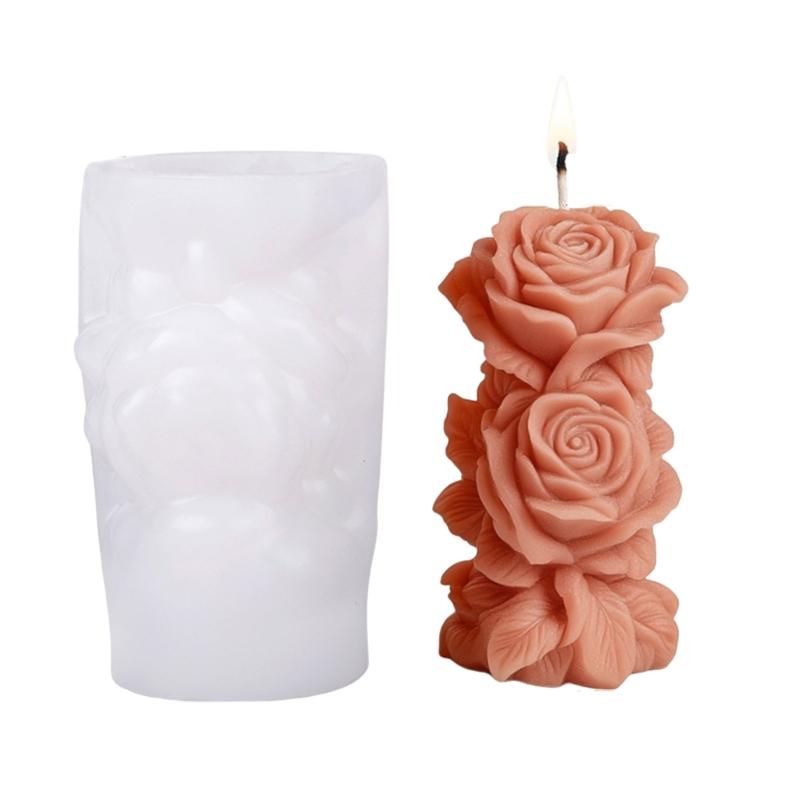 Cylinder Silicone Candle Molds for Candle Soap Gypsum Decoration Embossed Rose Silicone Candle Molds for Epoxy Resin