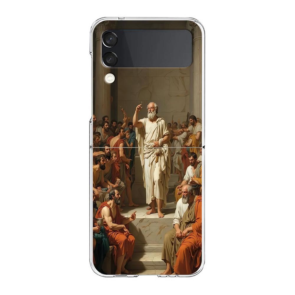 Renaissance Art Painting Phone Case For Samsung Galaxy Z Flip 3 4 5 Hard Folding Clear PC Bumper For Samsung Z Flip 6 Cover