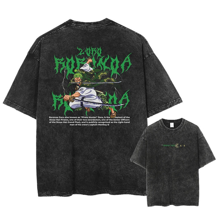 T-shirt Oversize Lavata Vintage One Piece Uomo Donna Streetwear Y2k Manica Corta Stampa Doflamingo Roronoa Zoro Maglietta Abbigliamento Femminile Maschile