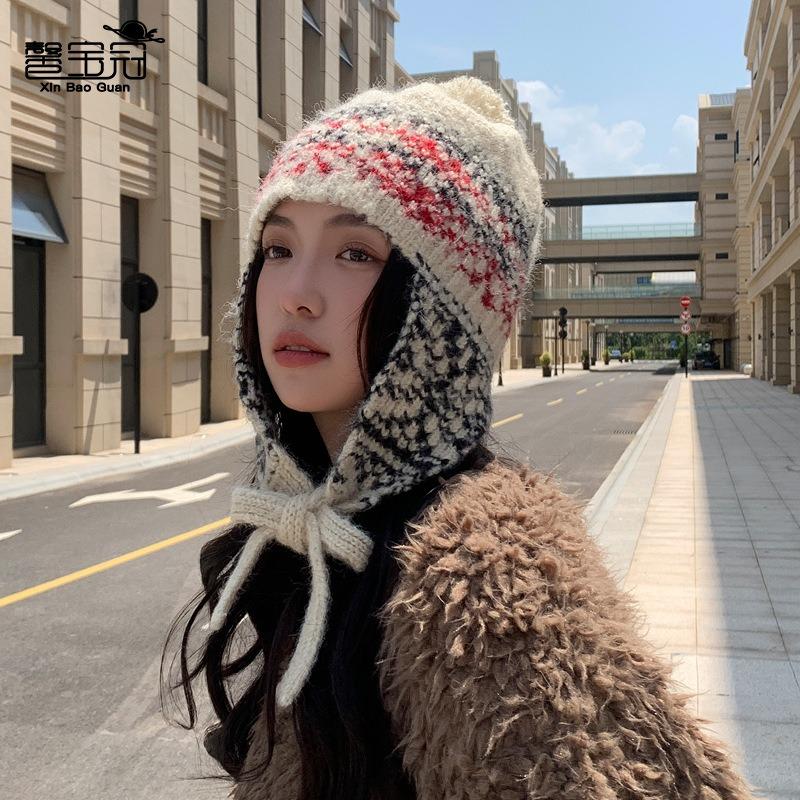 Winter Ear Protection Pullover Hat Children Colorful Stripes Sweet Knitted Wool Hat Cold and Warm