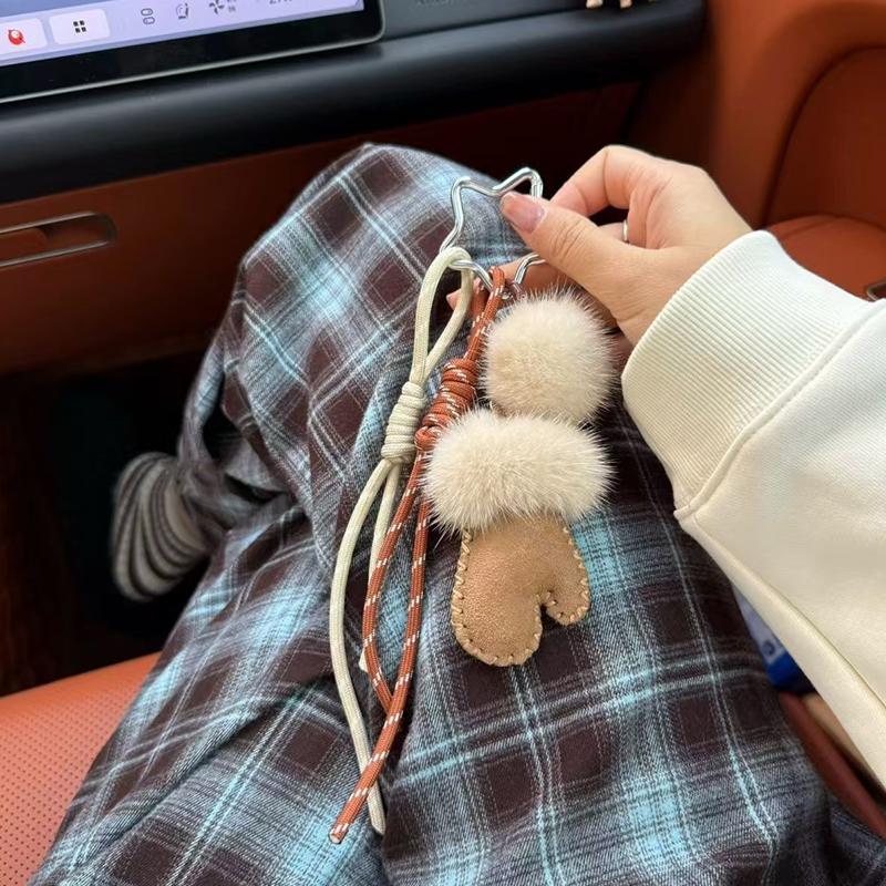 Luxuriöser Flauschiger Handschuh Schlüsselanhänger Für Damen Auto Schlüsselanhänger Tasche Rucksack Anhänger Zubehör Anhänger