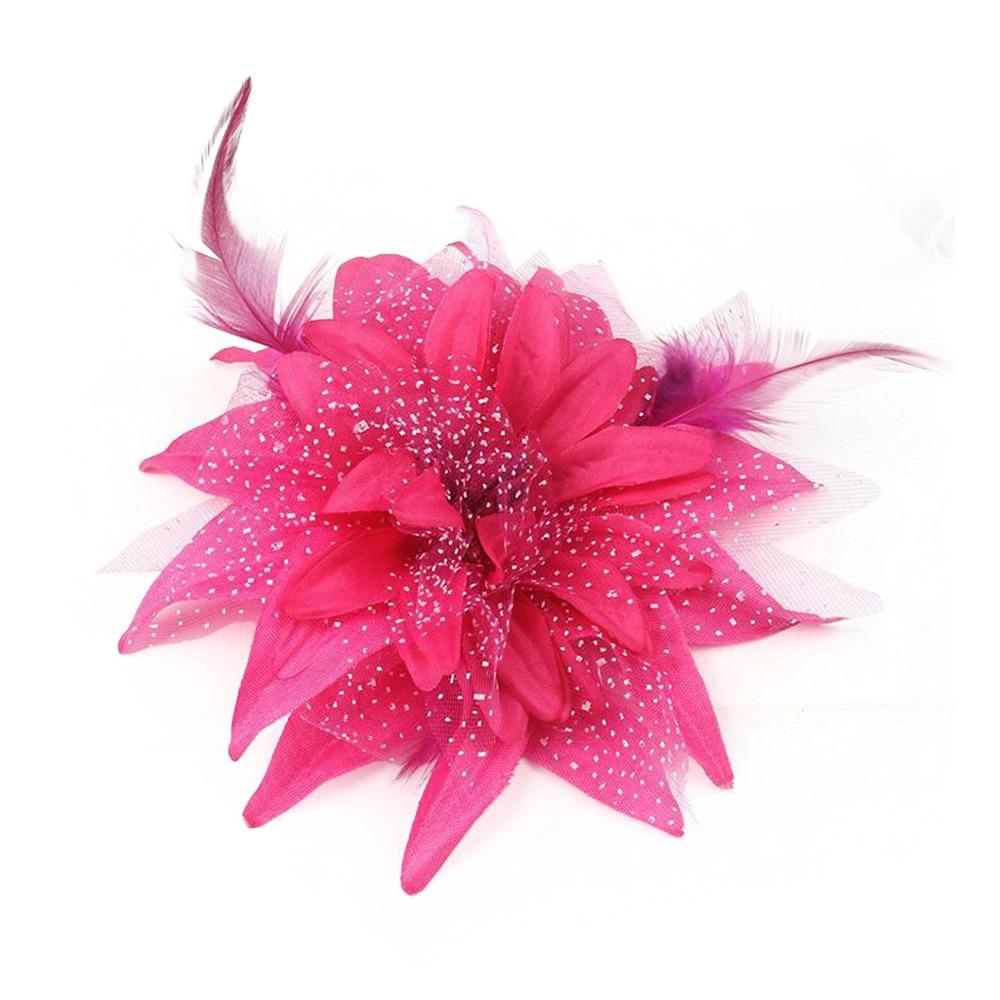 

Flower Feathers Hair Clip Brooch Bridal Hairpin Headdress Fashion Hairband for Dance Performance Rose red