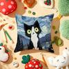 Van Gogh Starry Sky Kawaii Cat Pillow Case Plush Fabric Soft Double-Sided Printed Sofa Warm Winter Home Gift Cushion Cover