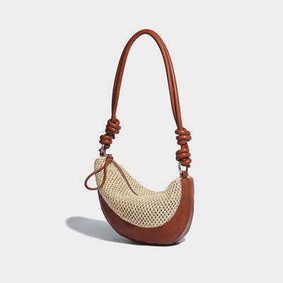 Niche Design Hand Woven Dumpling Bag Holiday Wind Straw Bag Commuter Crescent Crossbody Bag