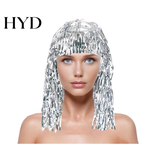 PET Glossy Ribbon Wig Colorful Foil Tinsel Wigs Metallic Fancy Party Shiny Cosplay Costume Photo Booth Prop for Adults Women Reflective Hair