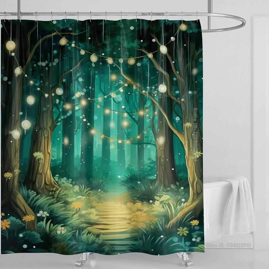 Mystical Forest Print Waterproof Shower Curtain - Stylish, Durable & Easy-Care Choice for Serene Nature-Inspired Bathroom Déco