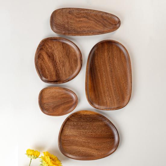 Wooden Fruit Plate, Smooth Surface Tray, Easy to Clean Decorative Snack Serving Tray for Home Kitchen Party Outdoor Use