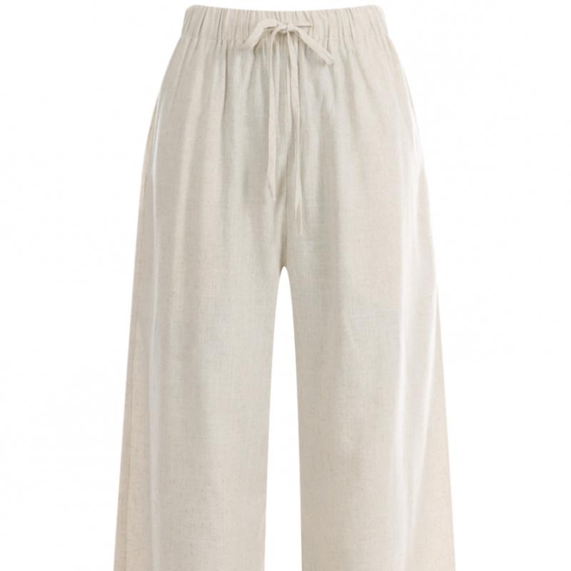 Shop Women Linen Wide Pants Cool Banding White Pic Wpt 11877