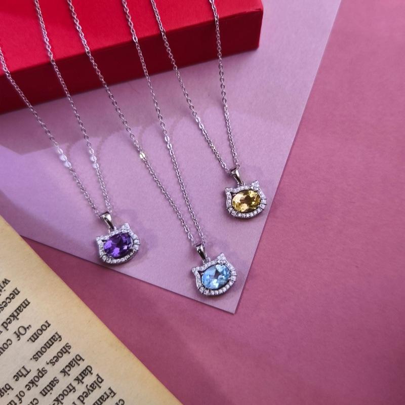 S925 Sterling Silver Pendant Necklace Natural Garnet Crystal High Grade Clavicle Chain Gift