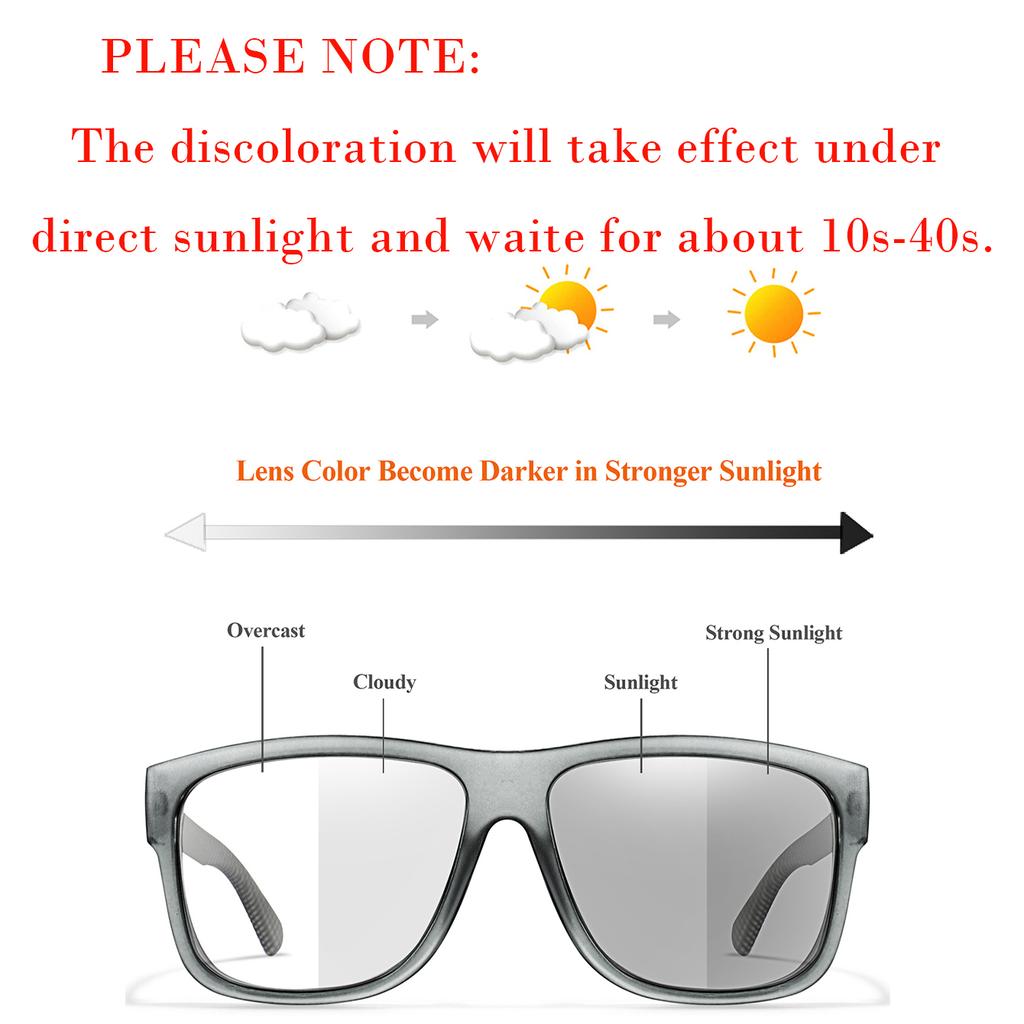 Photochromic Sunglasses for Men Women Classic Square Shades Outdoor Sports Cycling Color Change Dark Eyewear